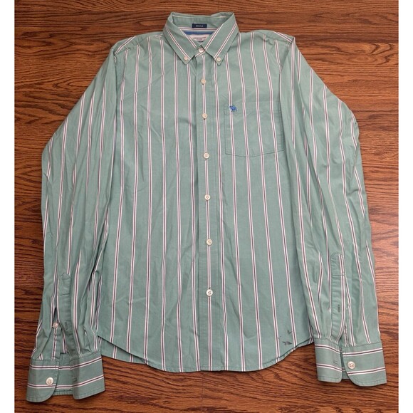 Abercrombie & Fitch Other - Abercrombie‎ Button Up Mens XL Green Striped Muscle Fit  22" Pit To Pit